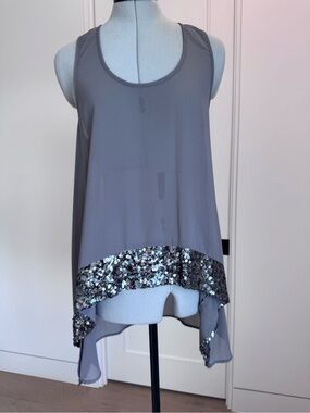 Gray Sleeveless Chiffon Tank with Sequin Hem - Women